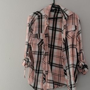 Pink white and black flannel